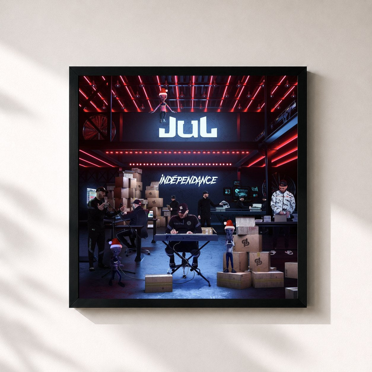 #noir Tableau carré de l'album Indépendance de Jul, cadre noir 32x32 cm