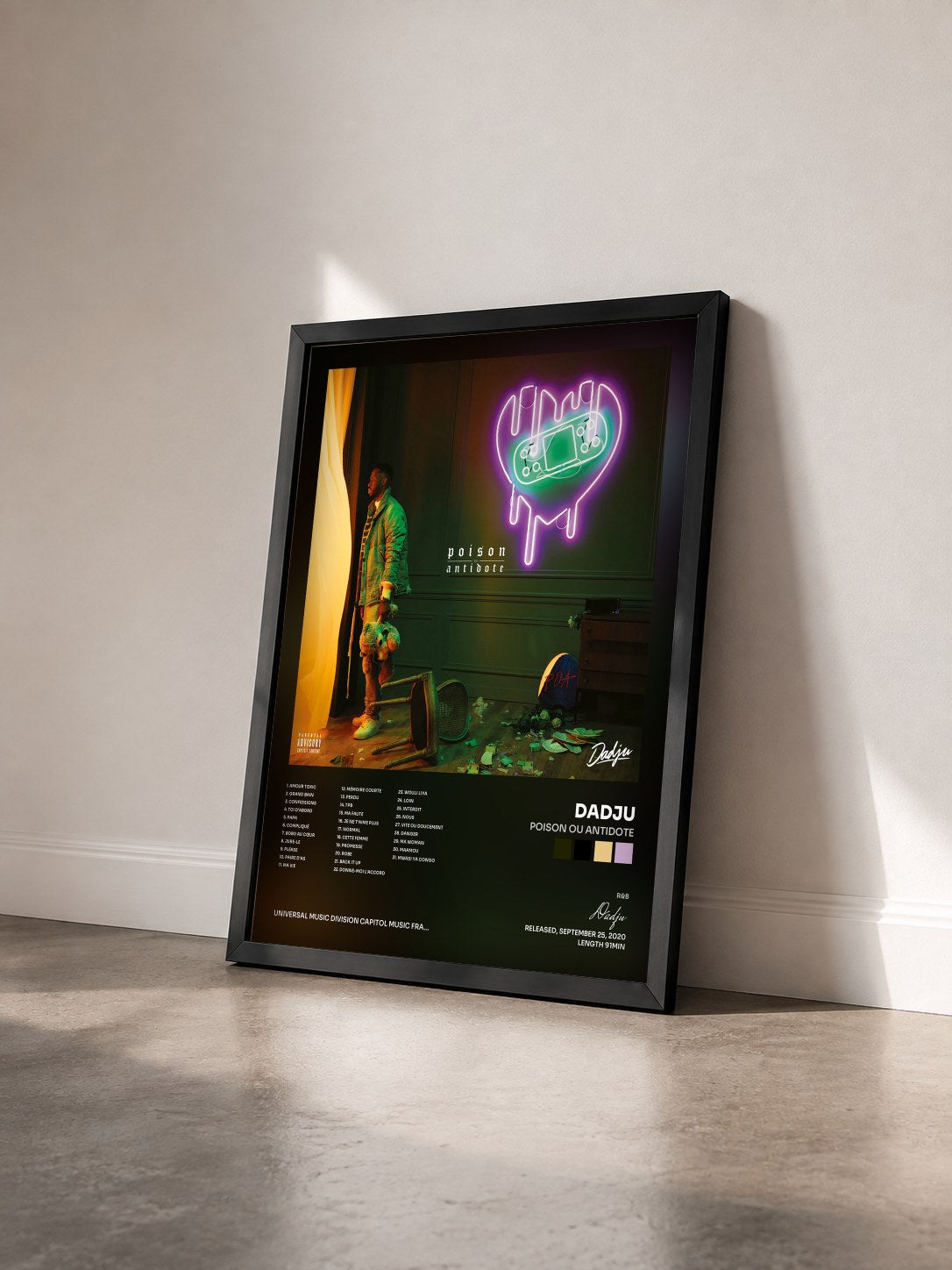 #noir Poison Ou Antidote by Dadju as a framed art print seen at an angle, black frame