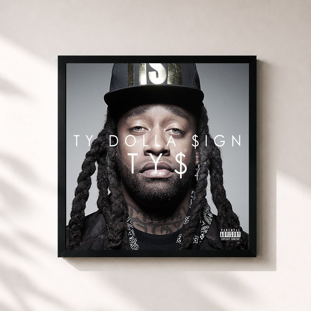 #noir Tableau carré de l'album Ty $ de Ty Dolla $ign, cadre noir 32x32 cm