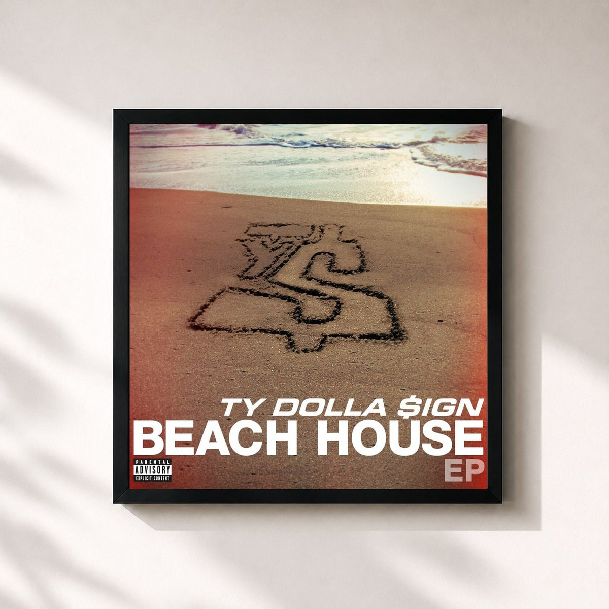#noir Tableau carré de l'album Beach House EP de Ty Dolla $ign, cadre noir 32x32 cm