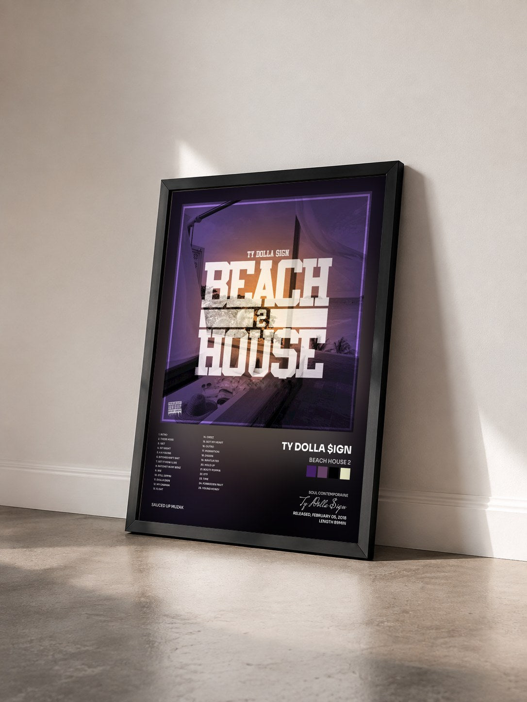 #noir Tableau de l'album Beach House 2 de Ty Dolla $ign vu de trois quarts, cadre noir