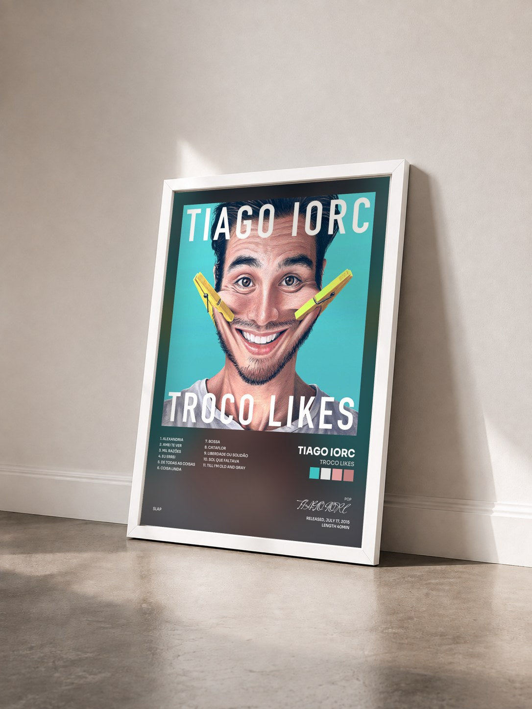 #blanc Troco Likes by TIAGO IORC as a framed art print seen at an angle, white frame