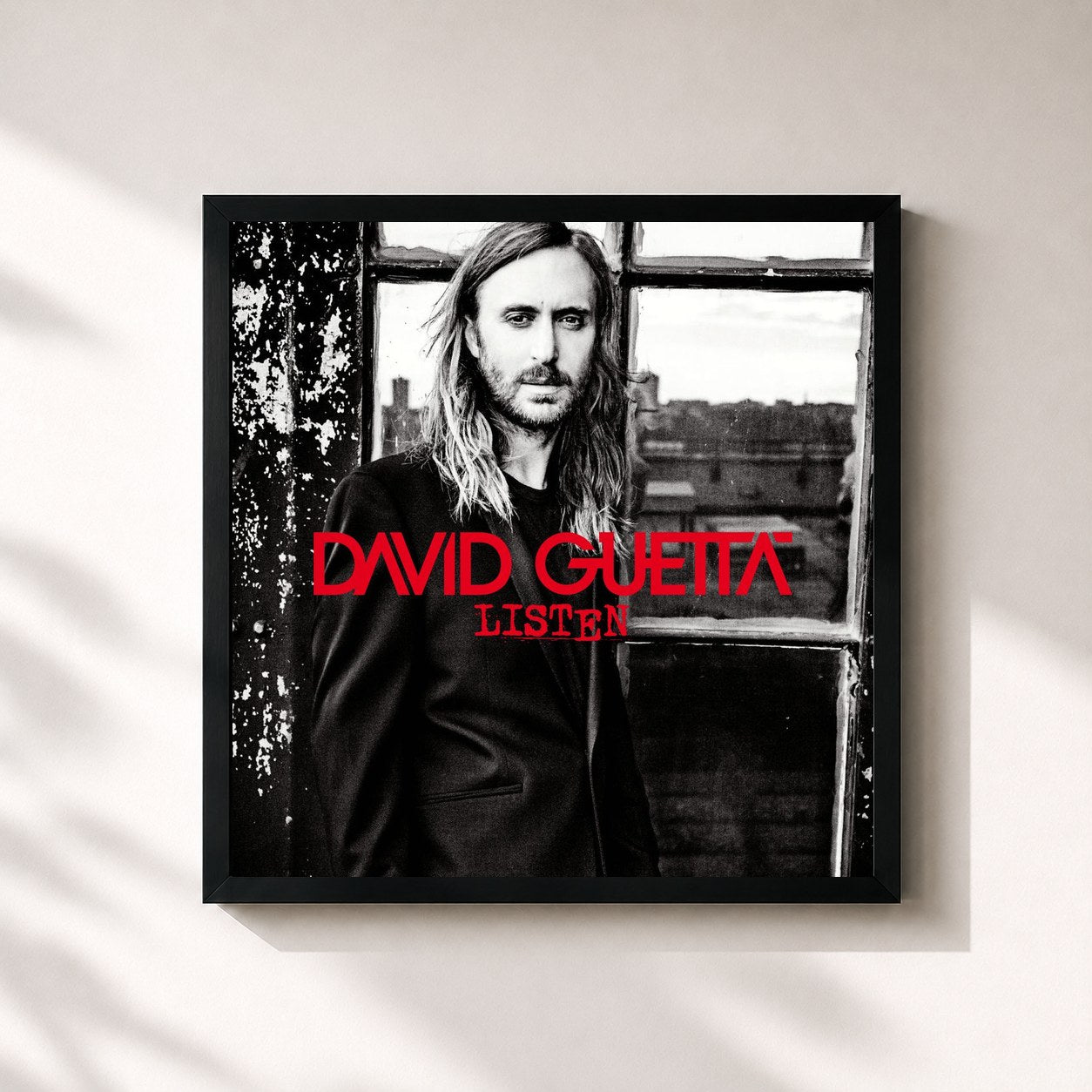 #noir Listen di David Guetta in stampa quadrata incorniciata, cornice nera 32x32 cm