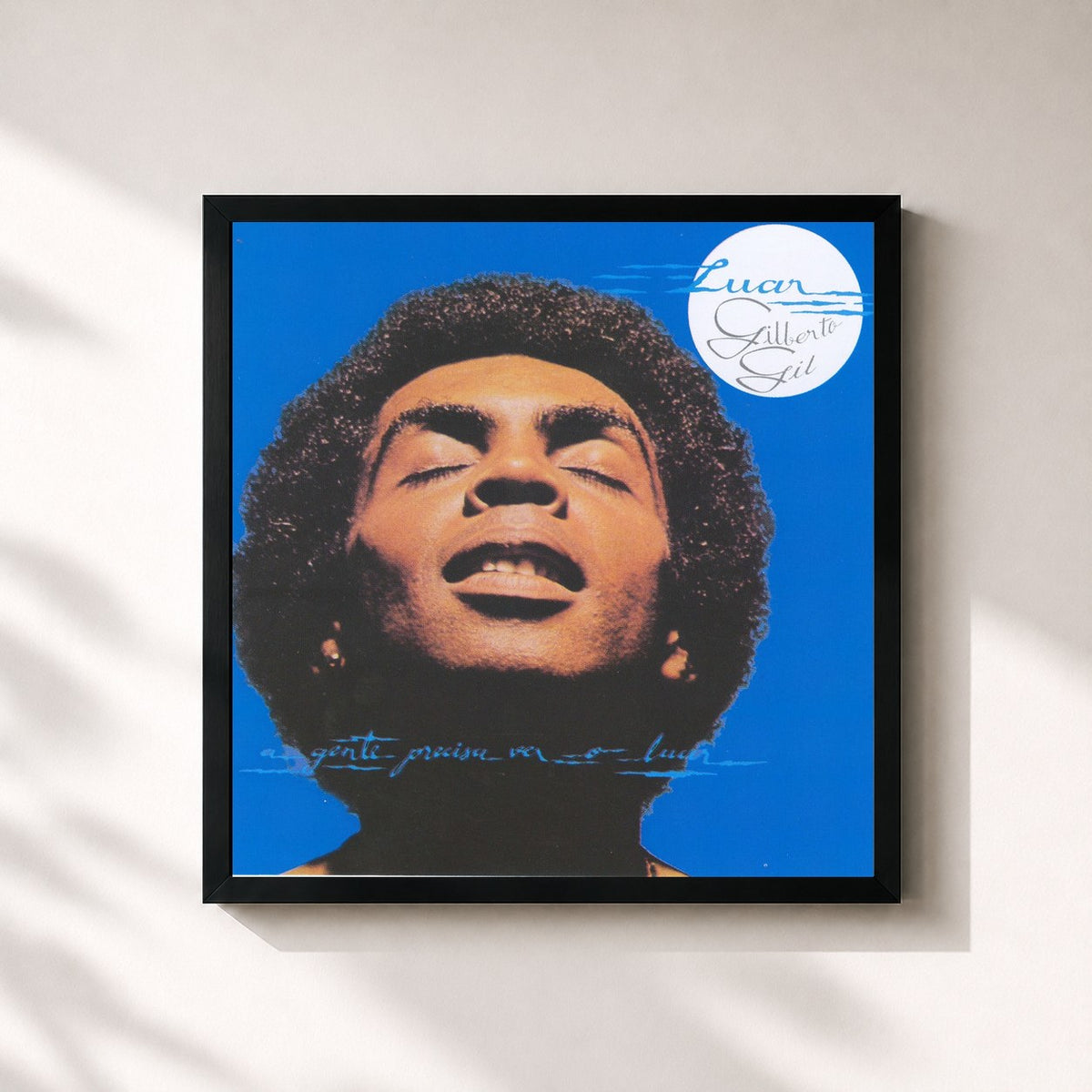 #noir Tableau carré de l'album Luar de Gilberto Gil, cadre noir 32x32 cm