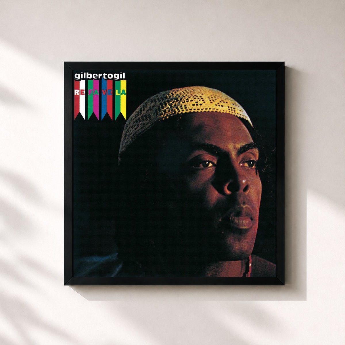 #noir Tableau carré de l'album Refavela de Gilberto Gil, cadre noir 32x32 cm