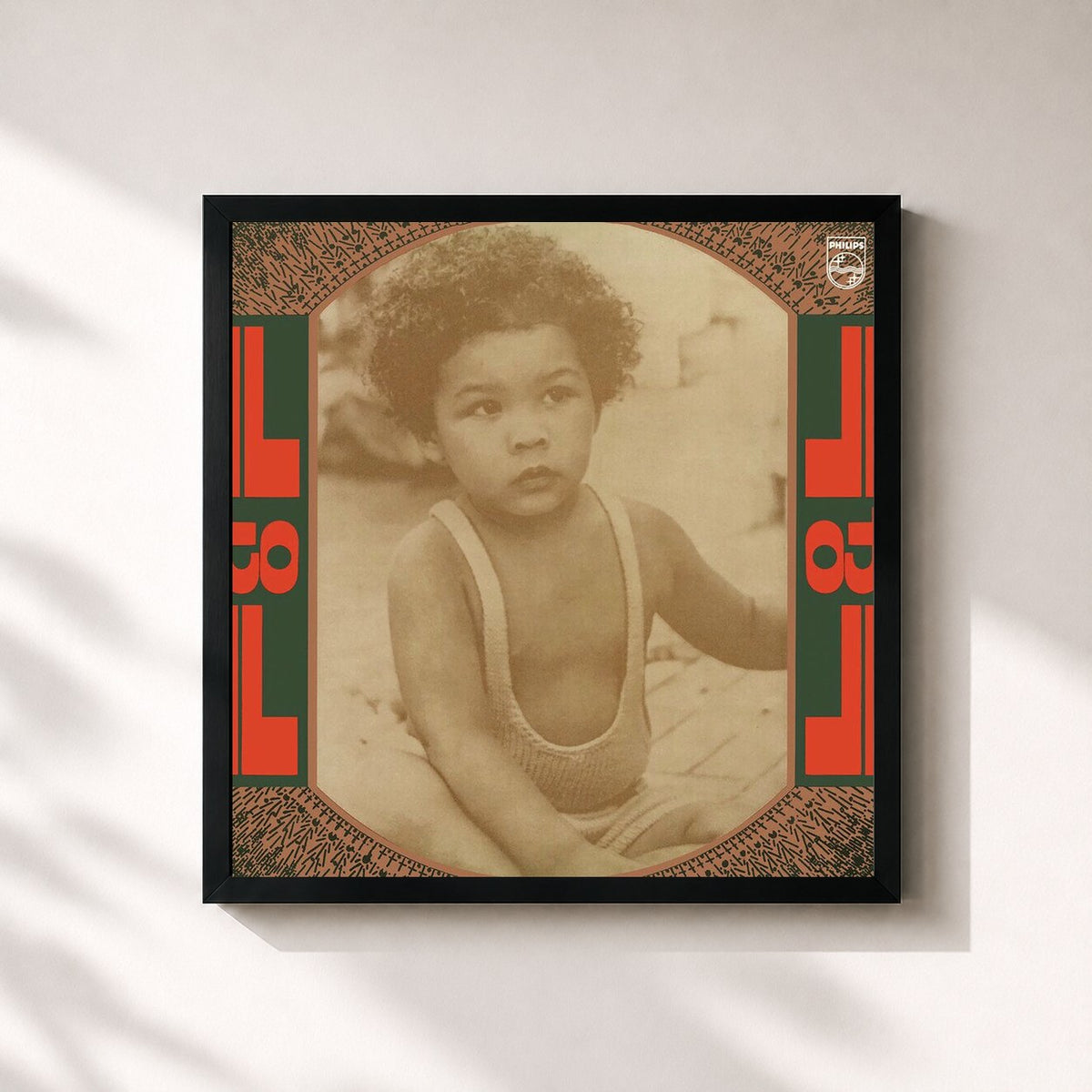 #noir Tableau carré de l'album Expresso 2222 de Gilberto Gil, cadre noir 32x32 cm