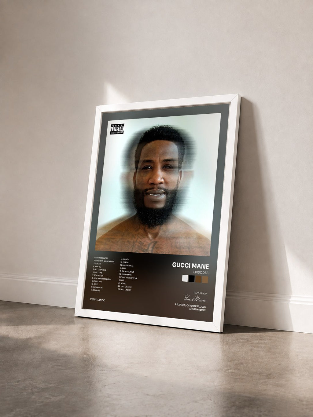 #blanc Tableau de l'album Episodes de Gucci Mane vu de trois quarts, cadre blanc