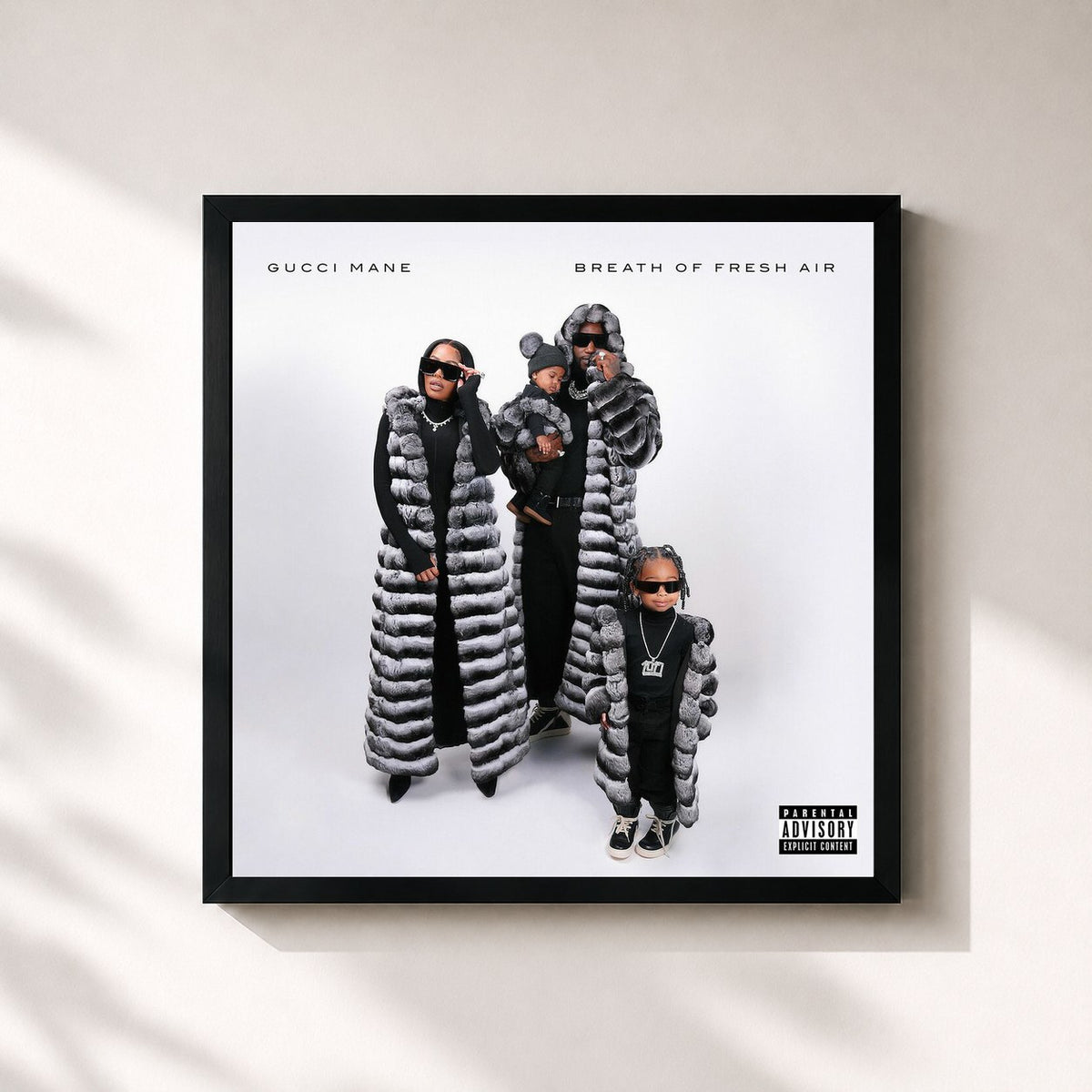#noir Tableau carré de l'album Breath of Fresh Air de Gucci Mane, cadre noir 32x32 cm