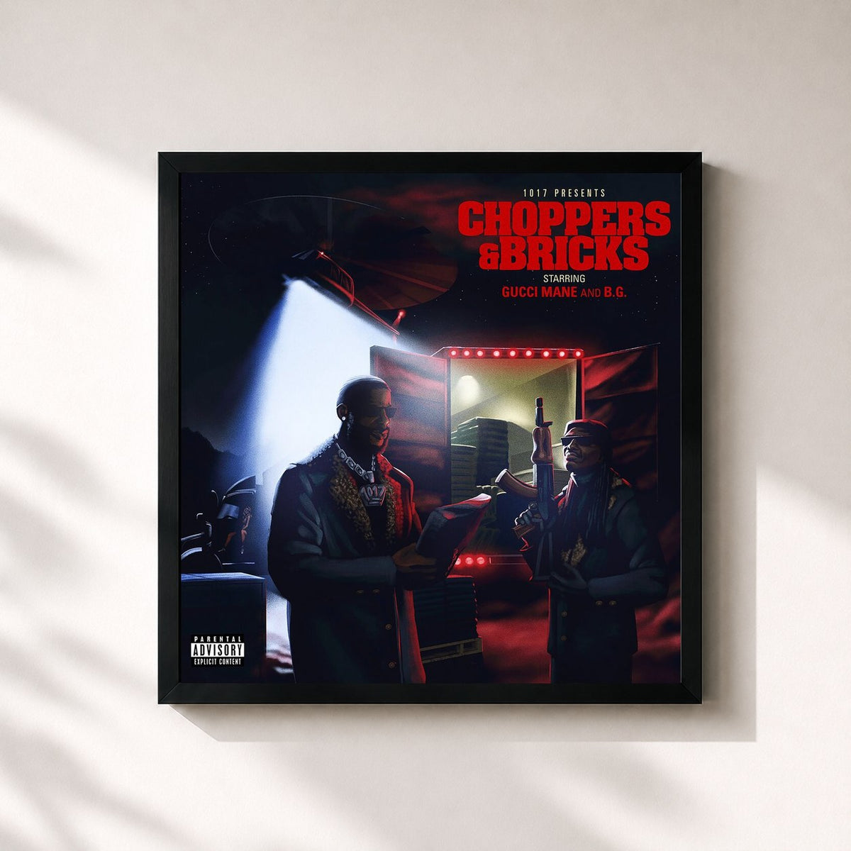 #noir Tableau carré de l'album Choppers & Bricks de Gucci Mane, cadre noir 32x32 cm