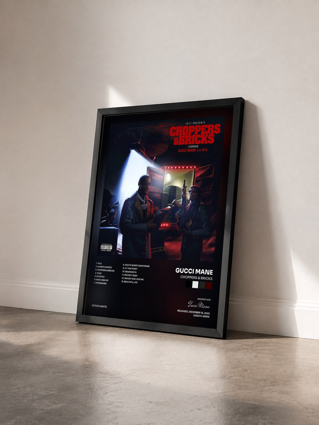 #noir Tableau de l'album Choppers & Bricks de Gucci Mane vu de trois quarts, cadre noir