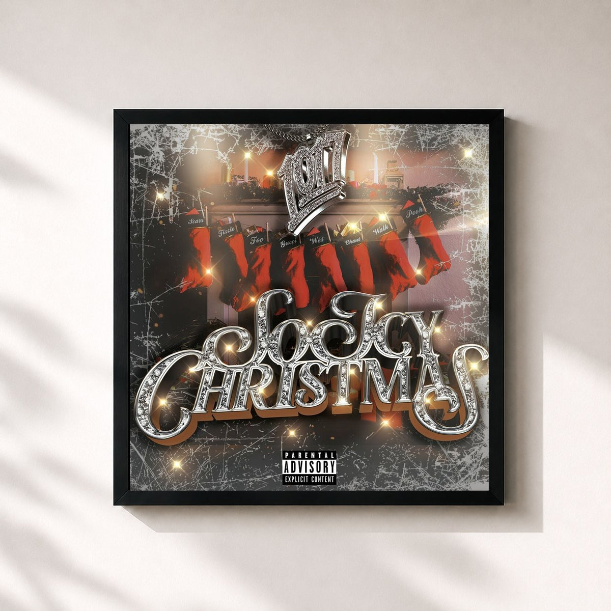 #noir Tableau carré de l'album So Icy Christmas de Gucci Mane, cadre noir 32x32 cm