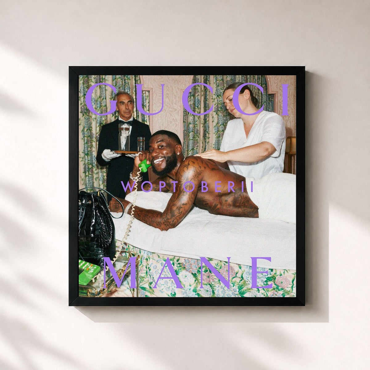 #noir Tableau carré de l'album Woptober II de Gucci Mane, cadre noir 32x32 cm
