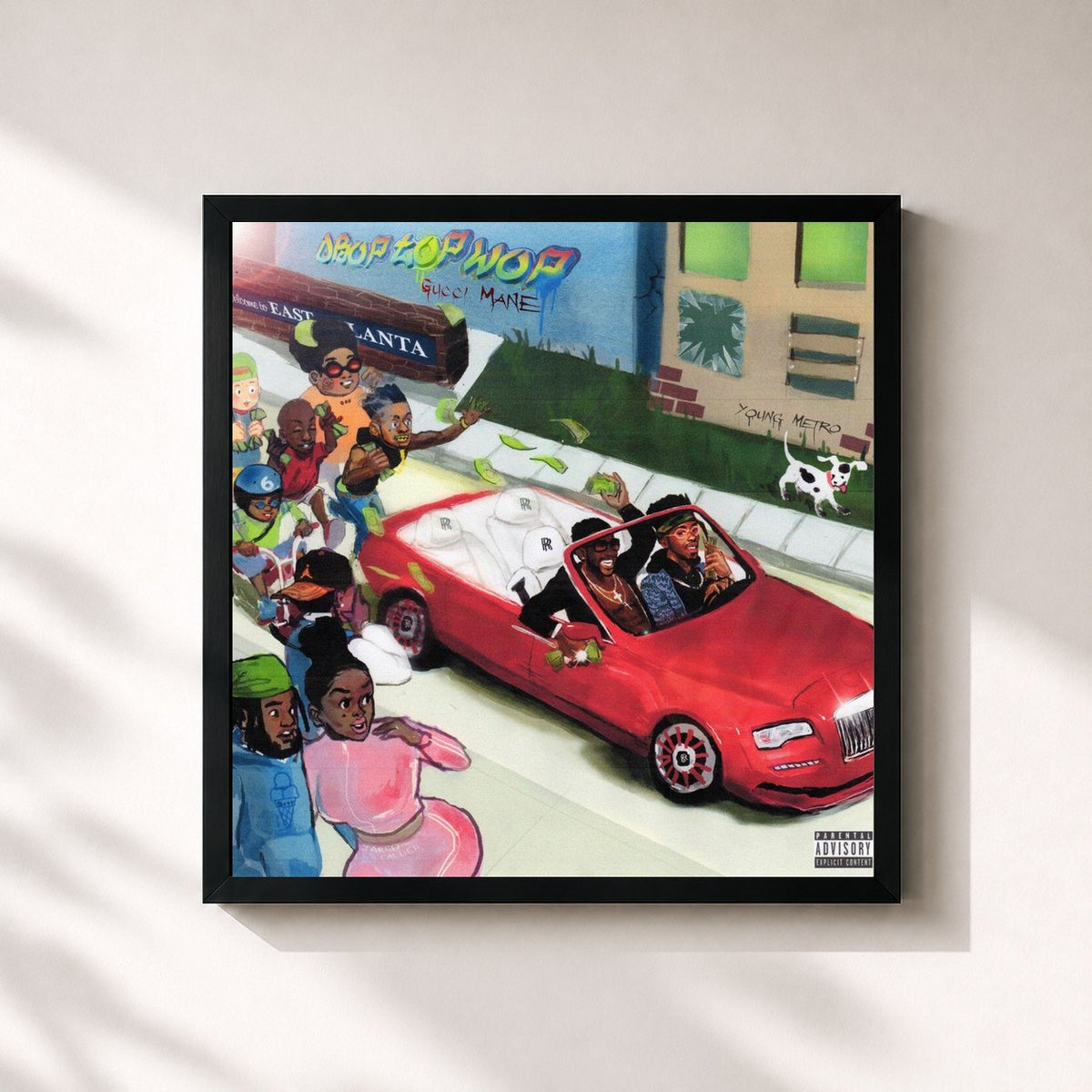 #noir Tableau carré de l'album Droptopwop de Gucci Mane, cadre noir 32x32 cm