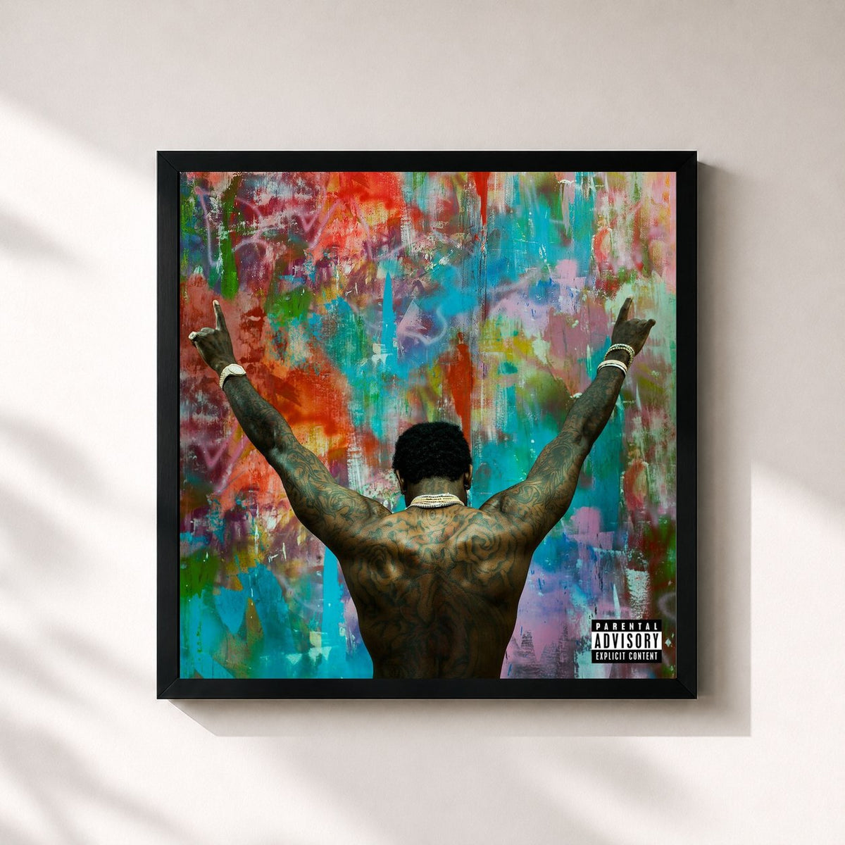 #noir Tableau carré de l'album Everybody Looking de Gucci Mane, cadre noir 32x32 cm