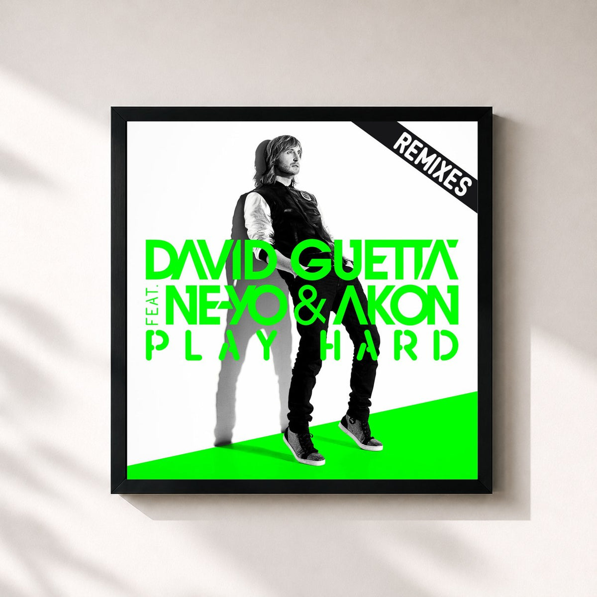 #noir Tableau carré de l'album Play Hard (feat. Ne-Yo & Akon) (Remixes) de David Guetta, cadre noir 32x32 cm