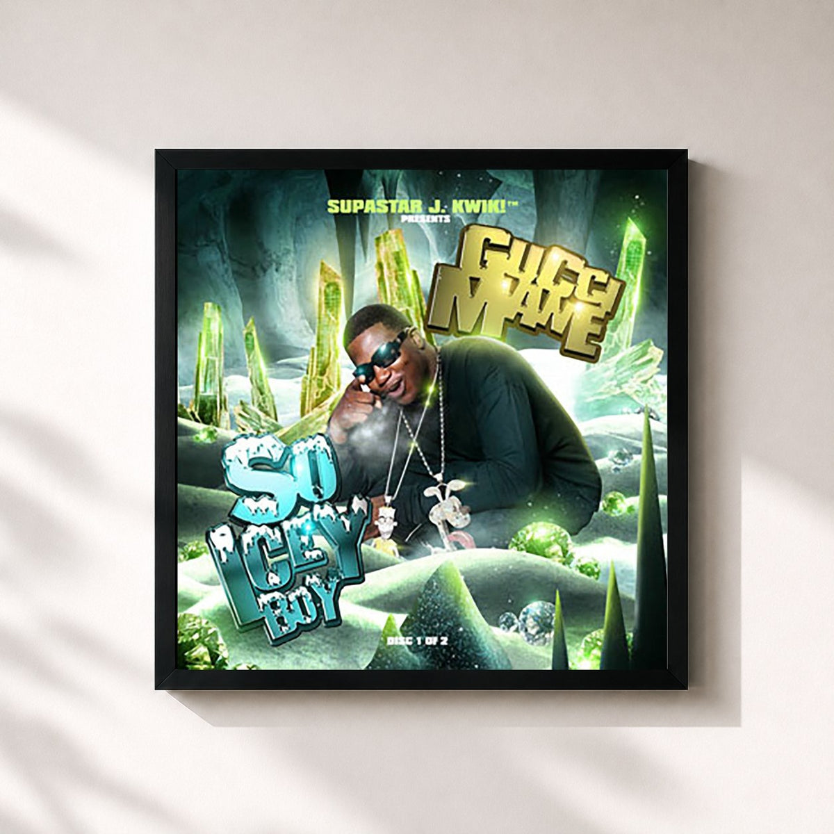 #noir Tableau carré de l'album So Icy Boy de Gucci Mane, cadre noir 32x32 cm