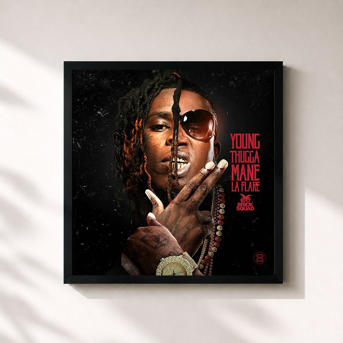 #noir Tableau carré de l'album Young Thugga Mane La Flare de Gucci Mane, cadre noir 32x32 cm