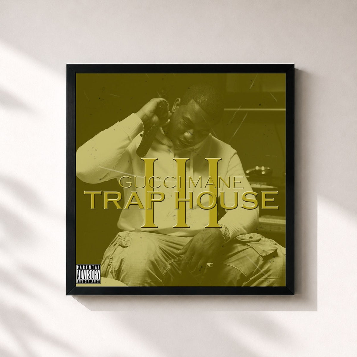 #noir Tableau carré de l'album Trap House 3 de Gucci Mane, cadre noir 32x32 cm