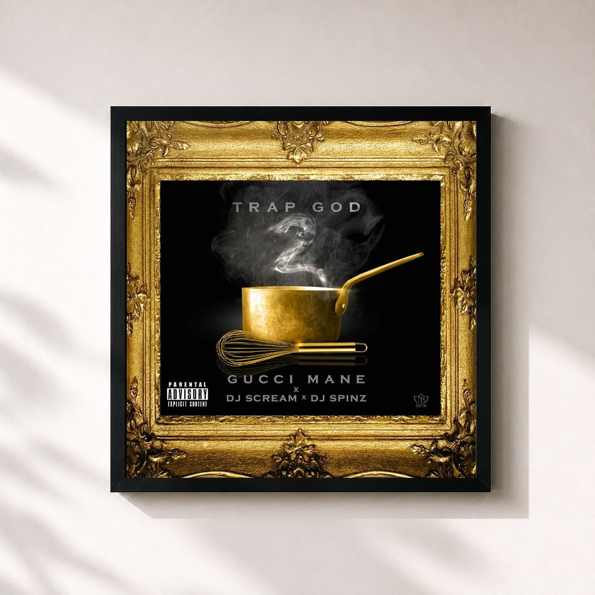 #noir Tableau carré de l'album Trap God 2 de Gucci Mane, cadre noir 32x32 cm