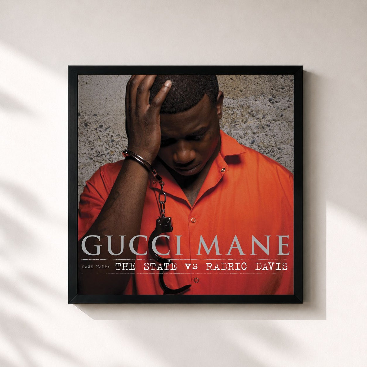 #noir Tableau carré de l'album The State vs. Radric Davis de Gucci Mane, cadre noir 32x32 cm