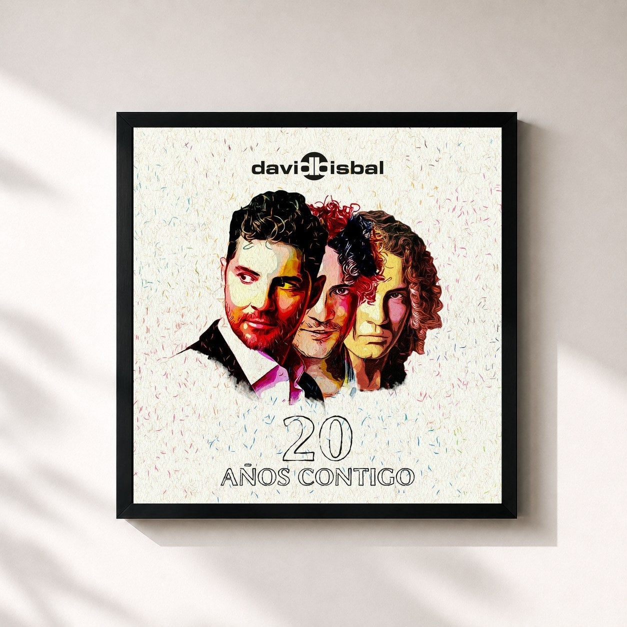 #noir Tableau carré de l'album 20 Años Contigo de David Bisbal, cadre noir 32x32 cm