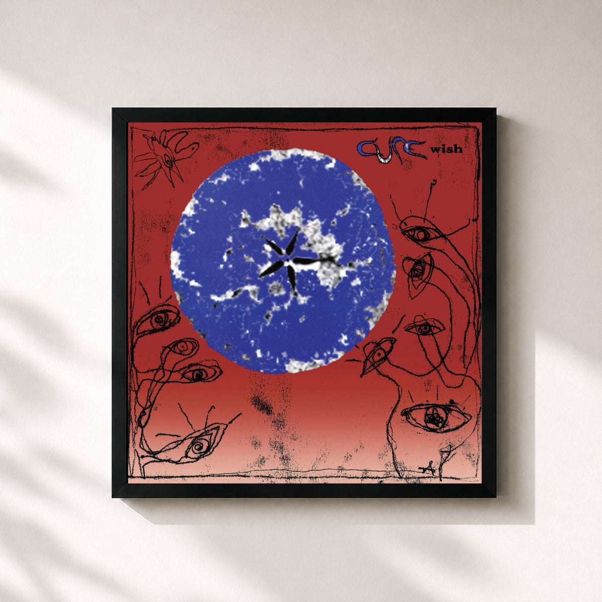 #noir Tableau carré de l'album Wish (30th Anniversary Edition) de The Cure, cadre noir 32x32 cm