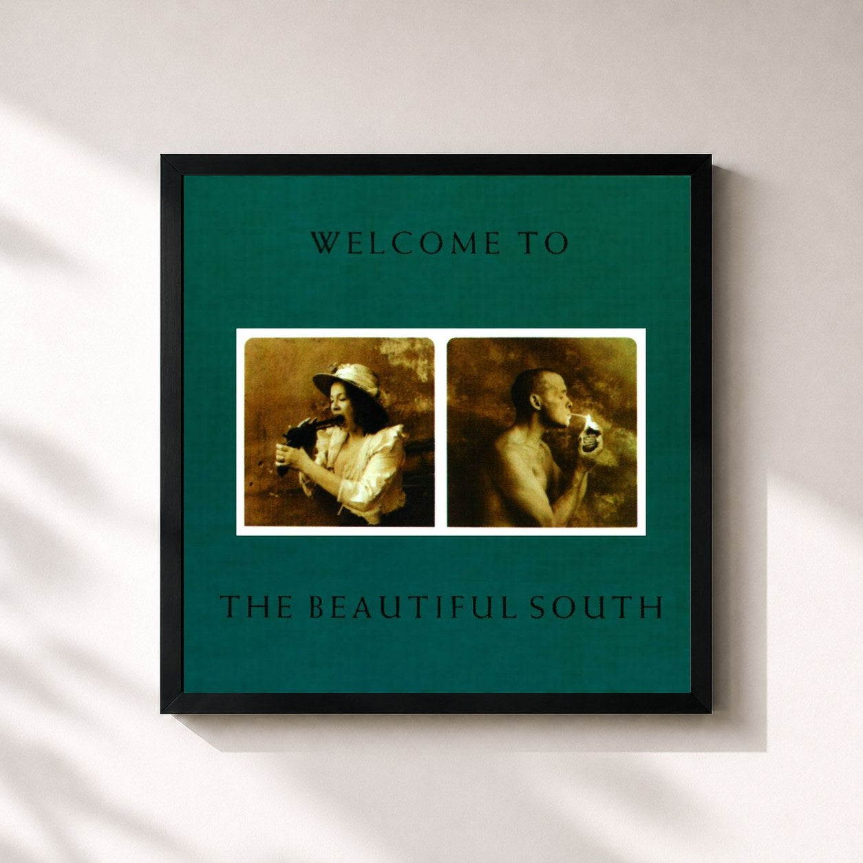 #noir Tableau carré de l'album Welcome To The Beautiful South de The Beautiful South, cadre noir 32x32 cm