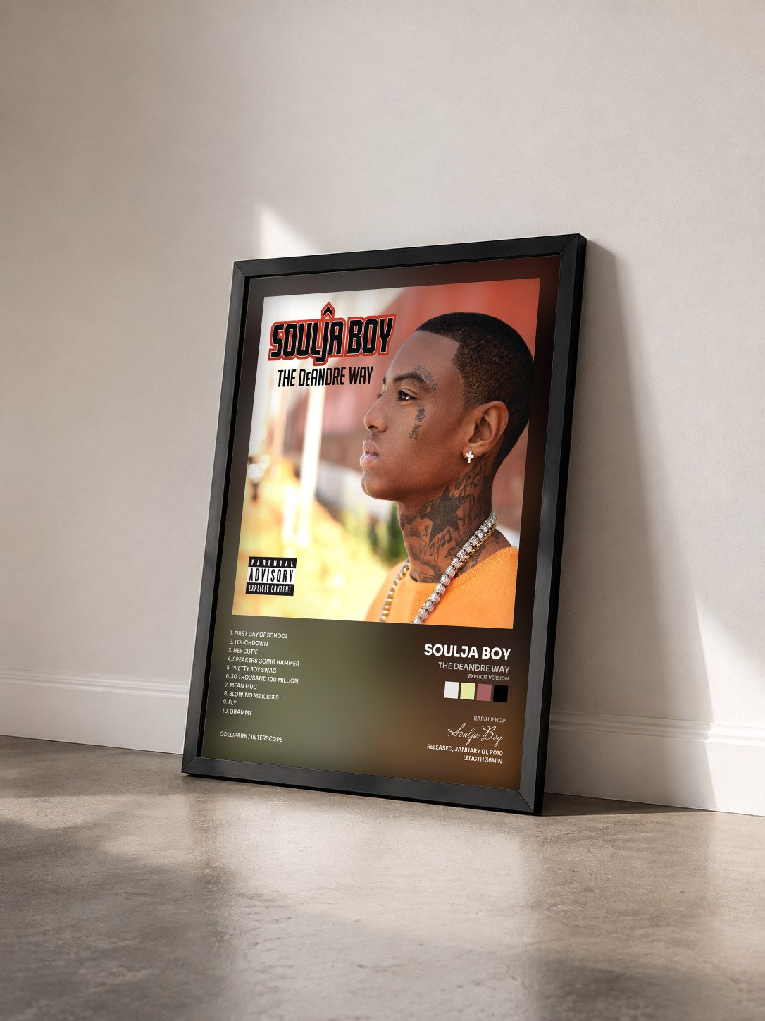 #noir The DeAndre Way (Explicit Version) by Soulja Boy as a framed art print seen at an angle, black frame