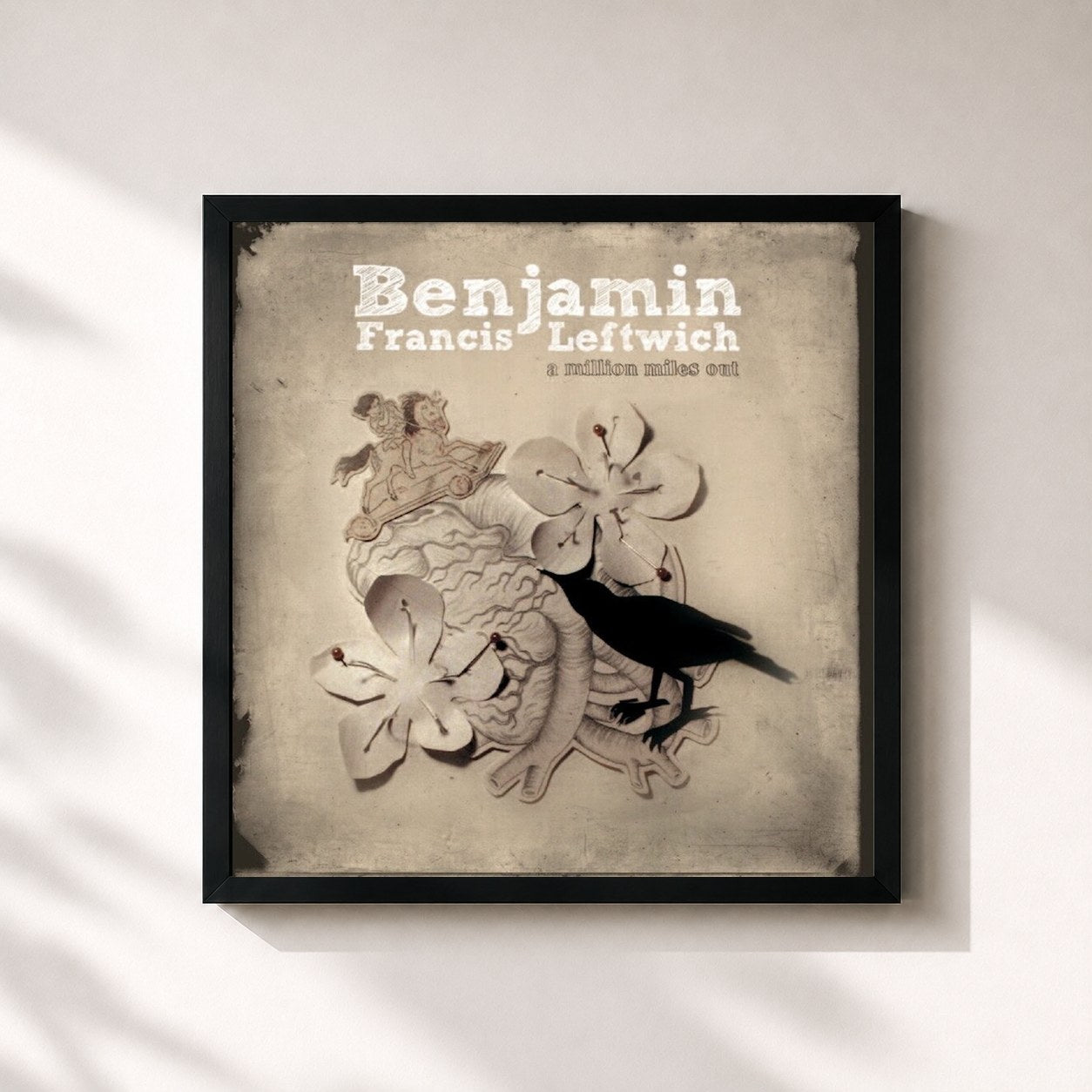 #noir Tableau carré de l'album A Million Miles Out de Benjamin Francis Leftwich, cadre noir 32x32 cm