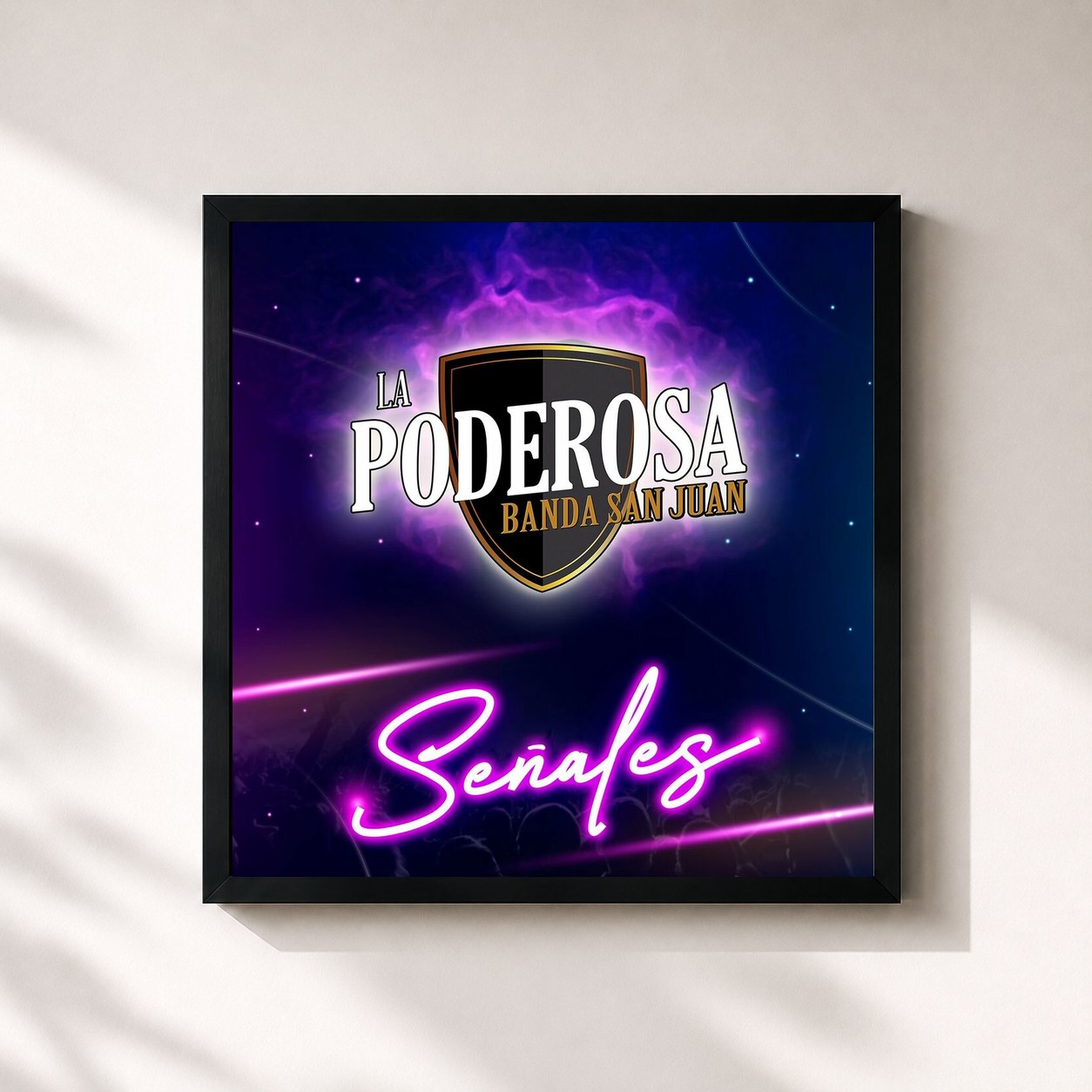 #noir Tableau carré de l'album Señales de La Poderosa Banda San Juan, cadre noir 32x32 cm