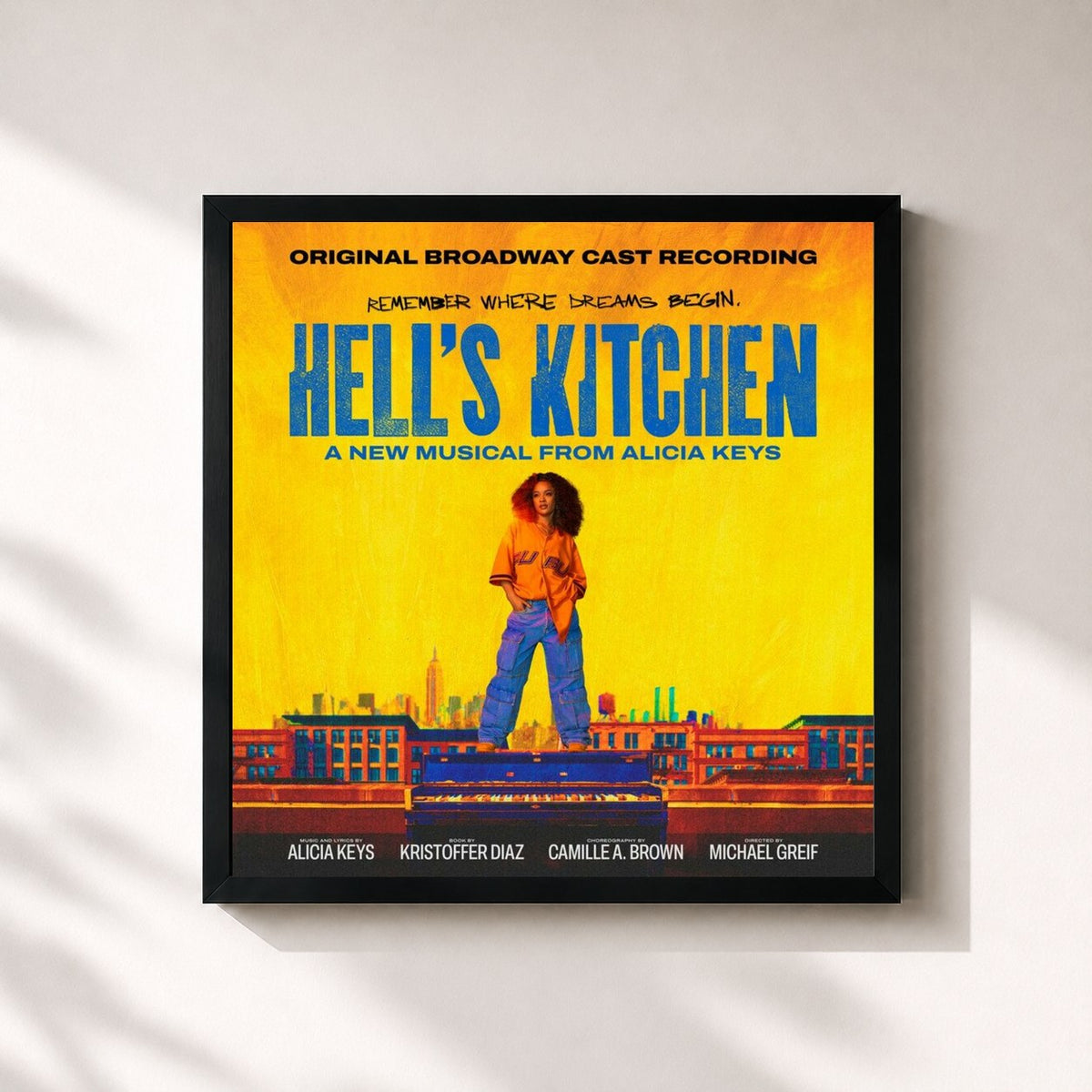 #noir Tableau carré de l'album Hell’s Kitchen (Original Broadway Cast Recording) de Alicia Keys, cadre noir 32x32 cm