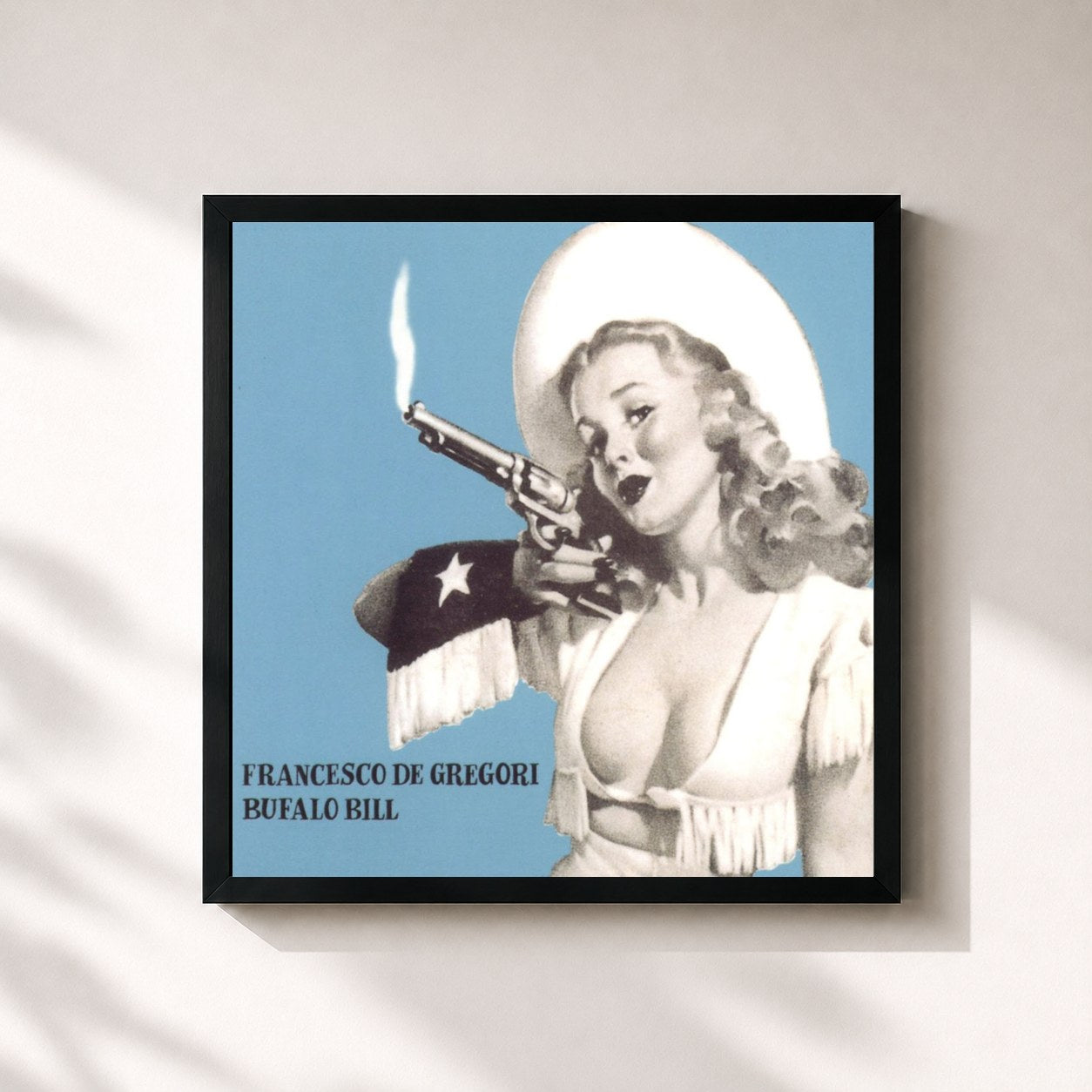 #noir Tableau carré de l'album Bufalo Bill de Francesco De Gregori, cadre noir 32x32 cm