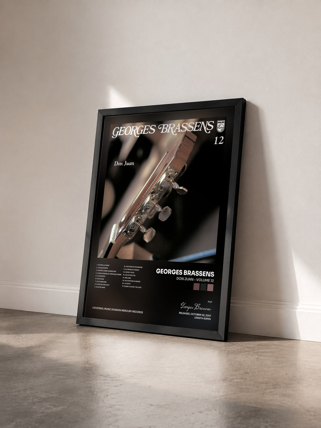 #noir Don Juan - Volume 12 di Georges Brassens in stampa incorniciata vista di tre quarti, cornice nera