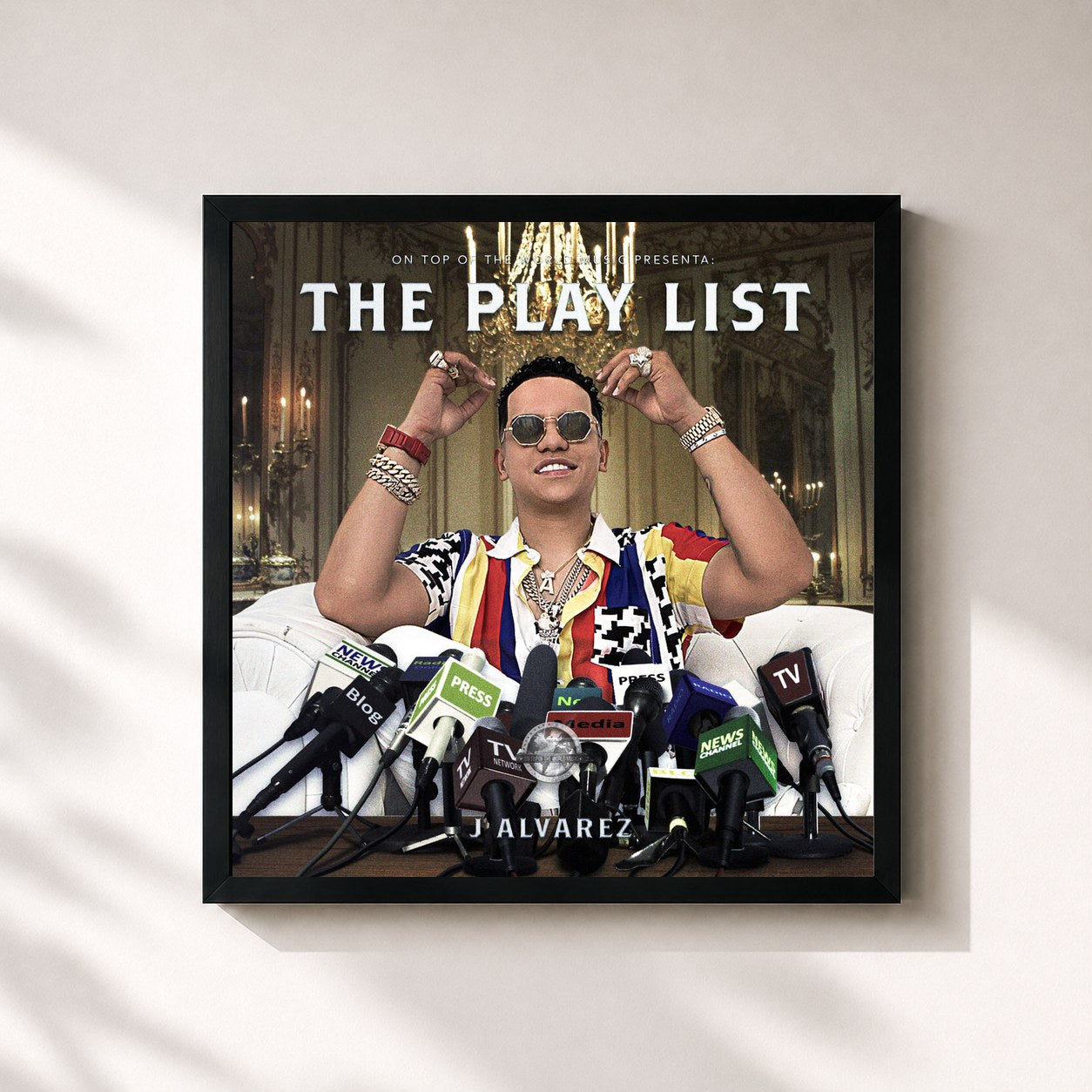 #noir Tableau carré de l'album The Playlist de J Alvarez, cadre noir 32x32 cm