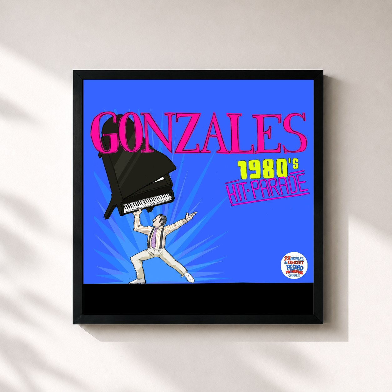 #noir Tableau carré de l'album Le Guinness World Record '1980's Hit Parade' de Chilly Gonzales, cadre noir 32x32 cm