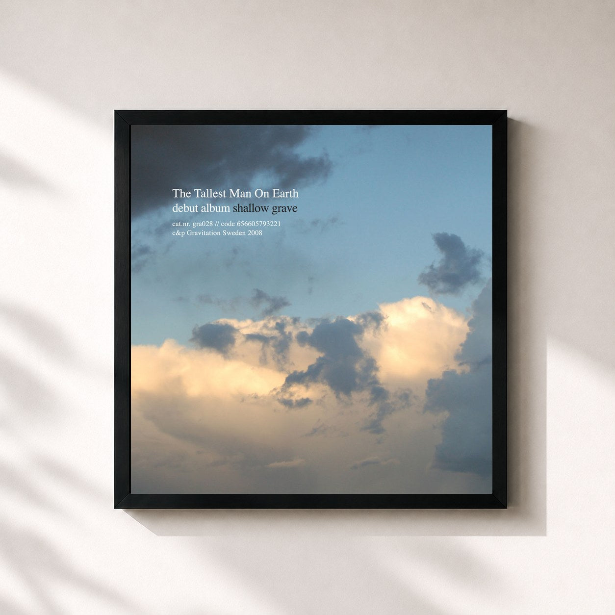 #noir Tableau carré de l'album Shallow Grave de The Tallest Man on Earth, cadre noir 32x32 cm