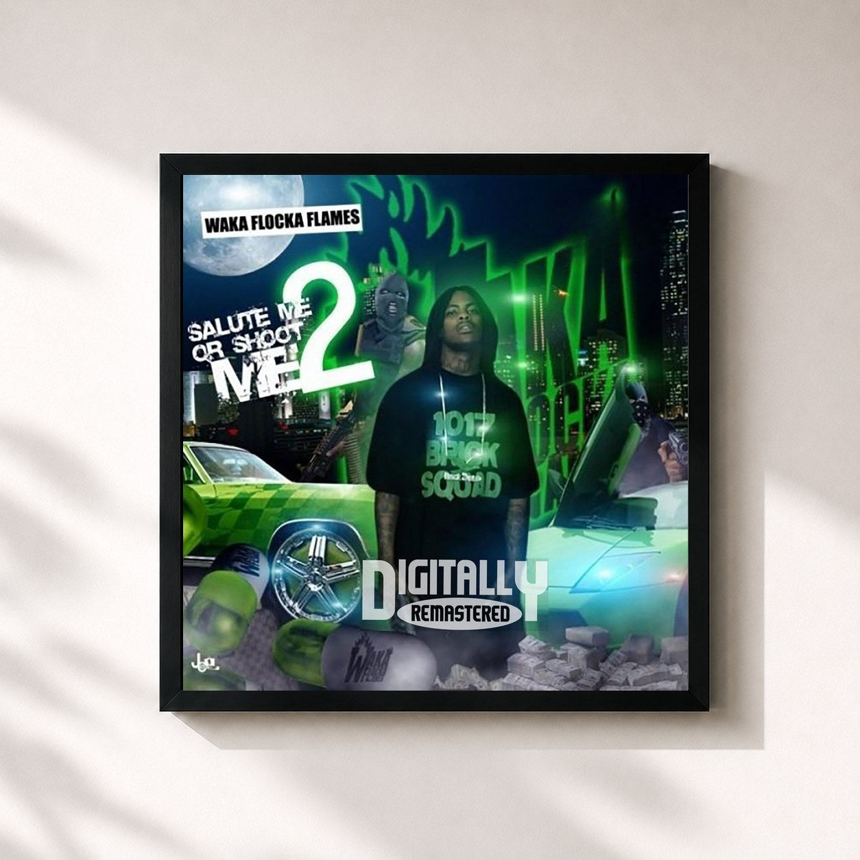 #noir Tableau carré de l'album Salute Me or Shoot Me 2 de Waka Flocka Flame, cadre noir 32x32 cm