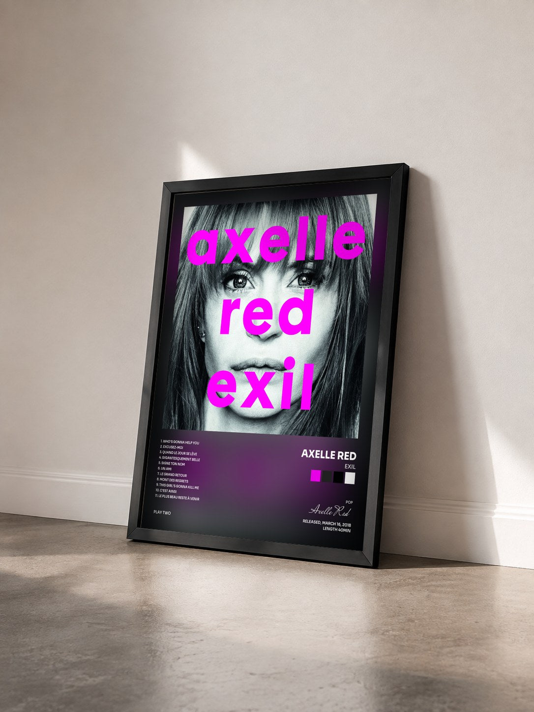 #noir Tableau de l'album Exil de Axelle Red vu de trois quarts, cadre noir