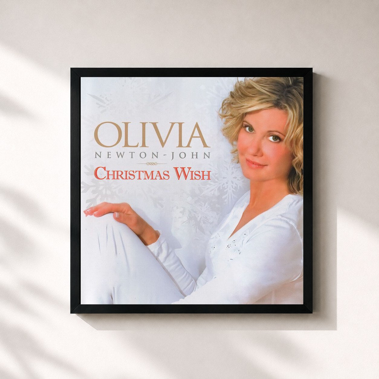 #noir Tableau carré de l'album Christmas Wish de Olivia Newton-John, cadre noir 32x32 cm