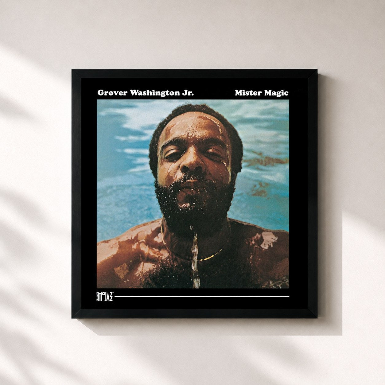 #noir Tableau carré de l'album Mister Magic de Grover Washington, Jr., cadre noir 32x32 cm