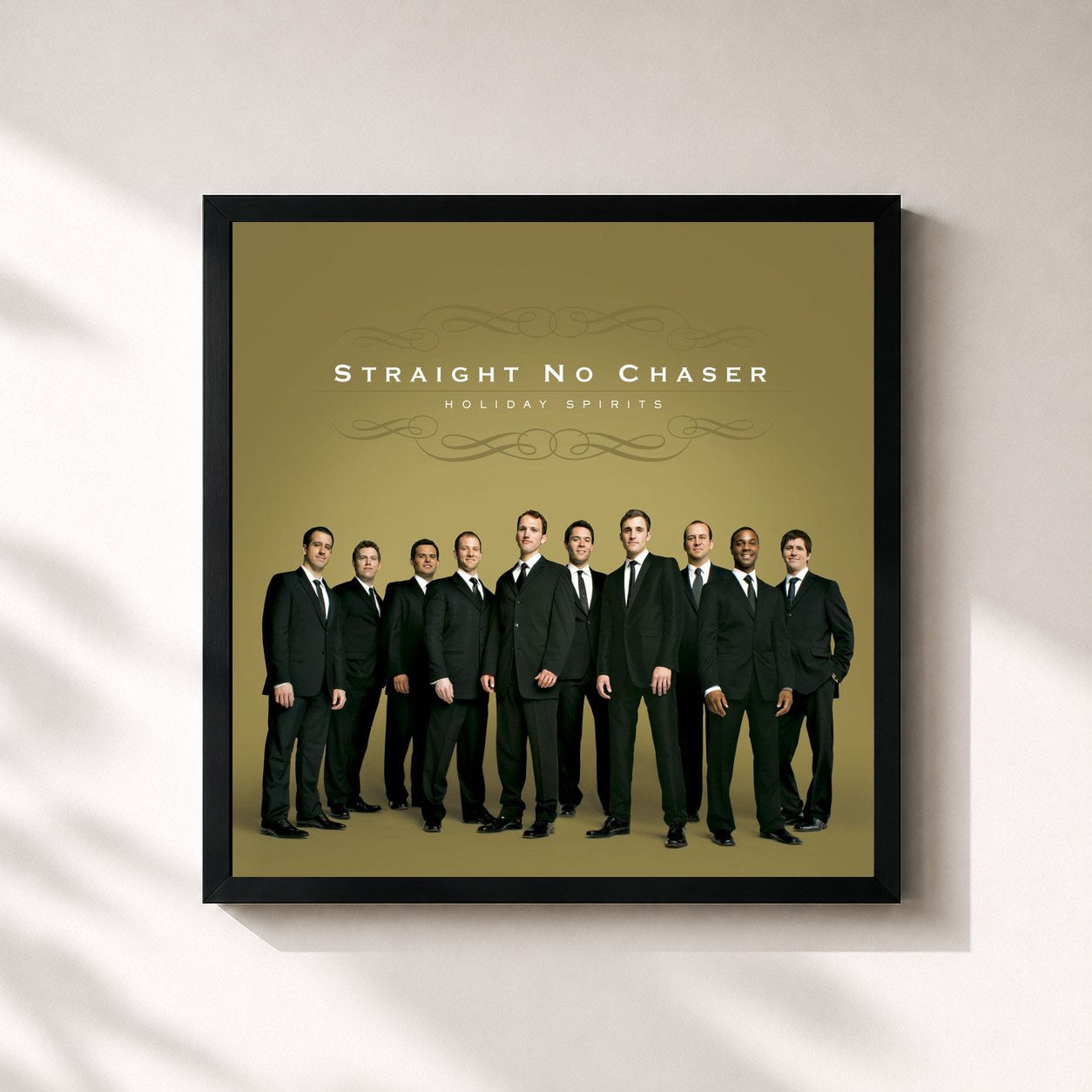 #noir Tableau carré de l'album Holiday Spirits de Straight No Chaser, cadre noir 32x32 cm