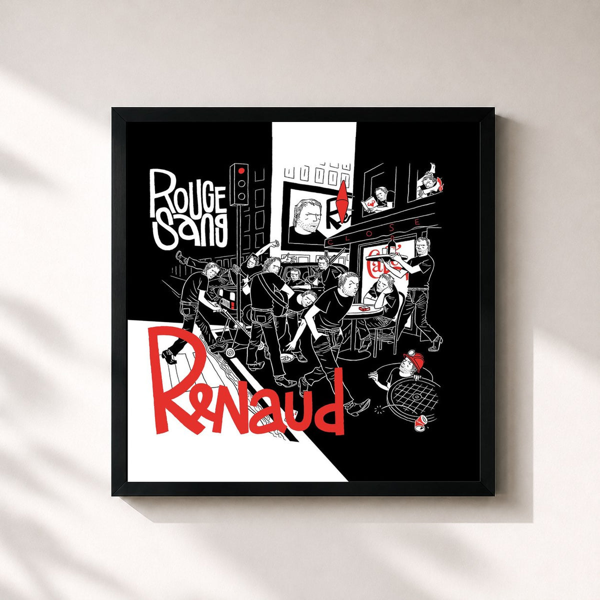 #noir Tableau carré de l'album Rouge Sang de Renaud, cadre noir 32x32 cm