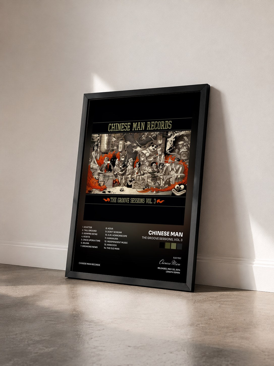 #noir The Groove Sessions, Vol. 3 by Chinese Man as a framed art print seen at an angle, black frame