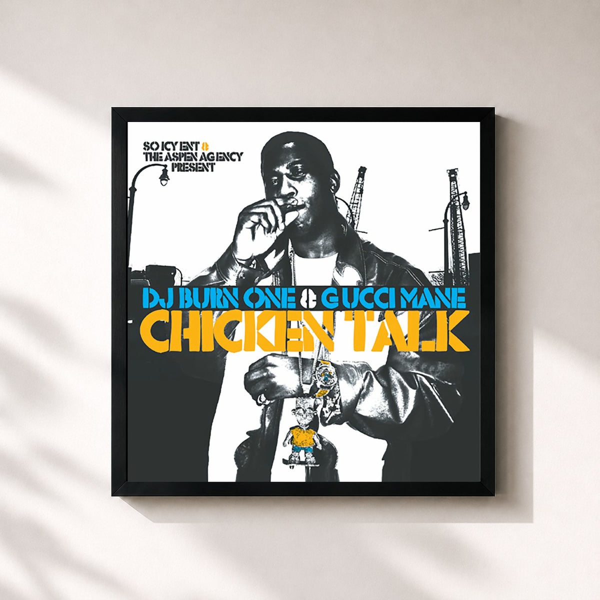 #noir Tableau carré de l'album Chicken Talk de Gucci Mane, cadre noir 32x32 cm
