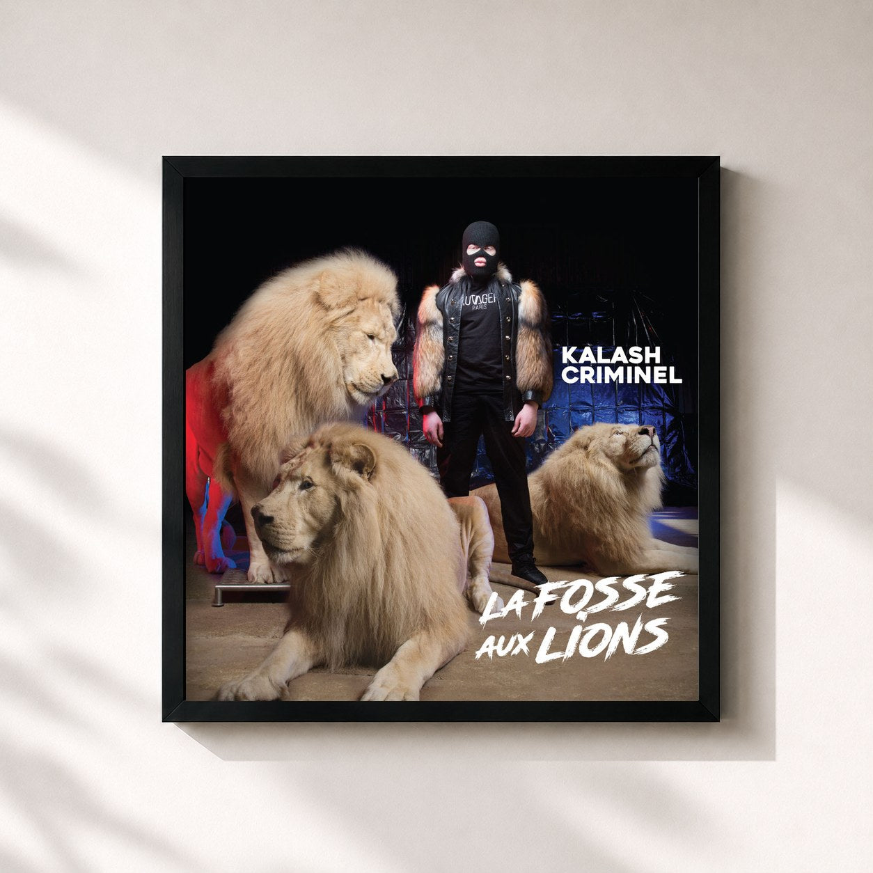 #noir Tableau carré de l'album La fosse aux lions de Kalash Criminel, cadre noir 32x32 cm