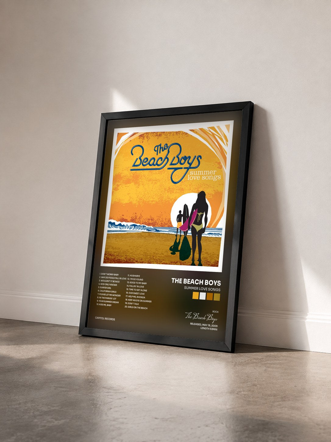 #noir Summer Love Songs di The Beach Boys in stampa incorniciata vista di tre quarti, cornice nera