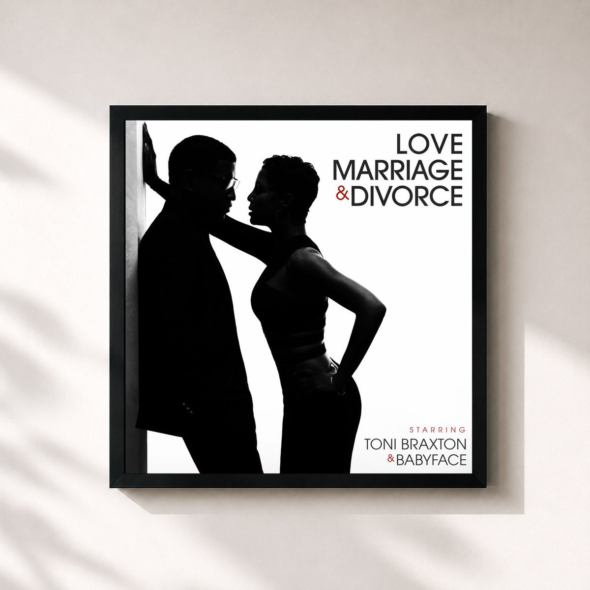 #noir Tableau carré de l'album Love, Marriage‎ & Divorce de Toni Braxton, cadre noir 32x32 cm