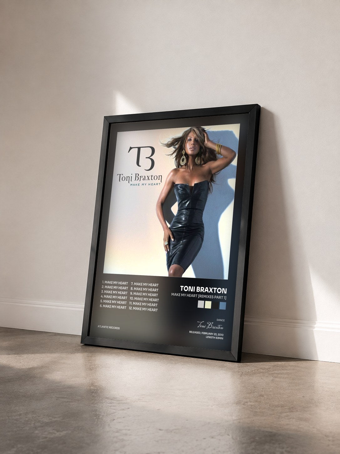 #noir Make My Heart [Remixes Part 1] by Toni Braxton as a framed art print seen at an angle, black frame