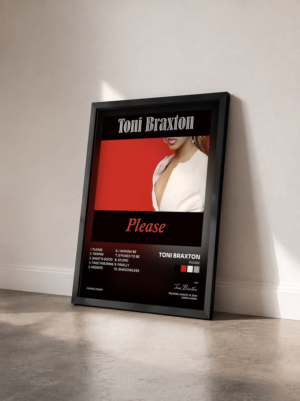 #noir Please di Toni Braxton in stampa incorniciata vista di tre quarti, cornice nera