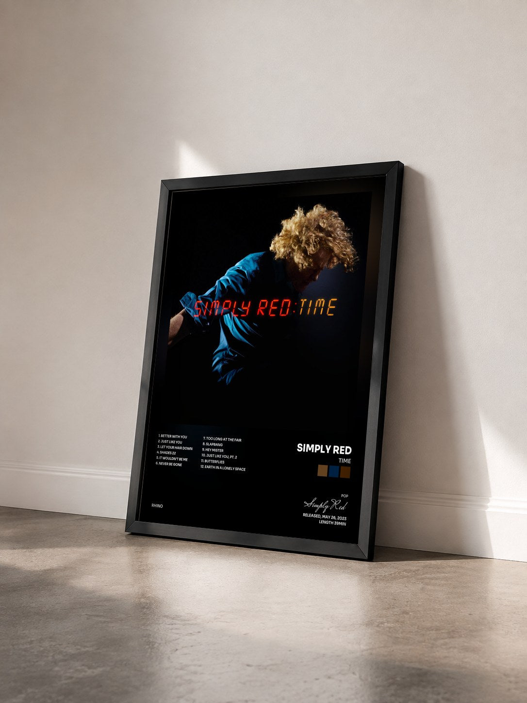 #noir Time by Simply Red as a framed art print seen at an angle, black frame